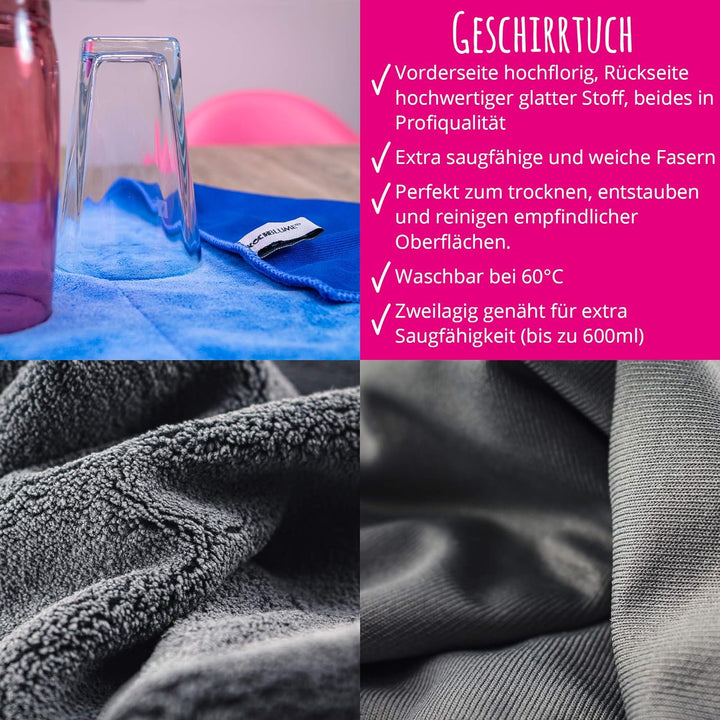 Kochblume Geschirrtuch 60x40cm 5er Set | Microfasertuch | Extra saugfähige Fasern und Polierseite |