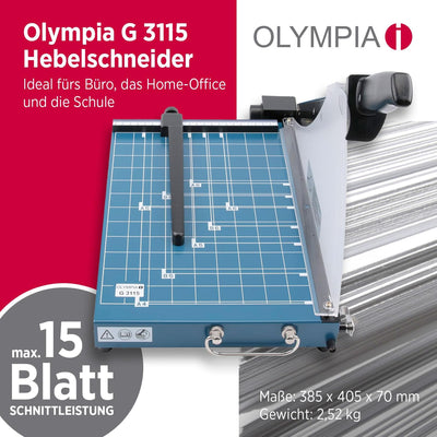 Olympia G 3115 Hebelschneider für Papier mit Schneidelineal, Metallauflage