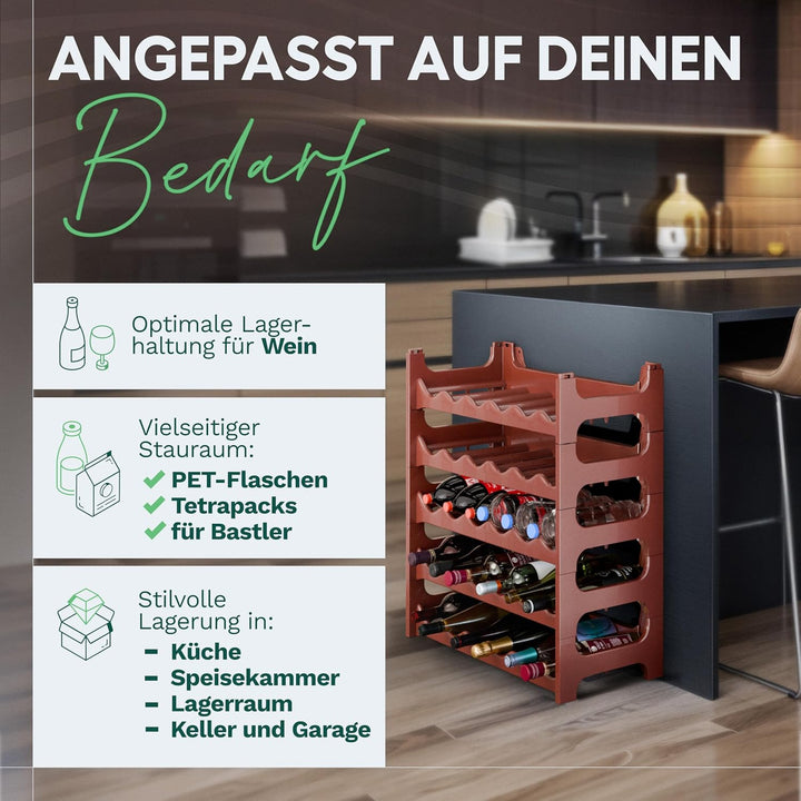 Novaliv Flaschenregal für 48 Flaschen aus Kunststoff, erweiterbar, Weinregal stapelbar, Braun, Geträ