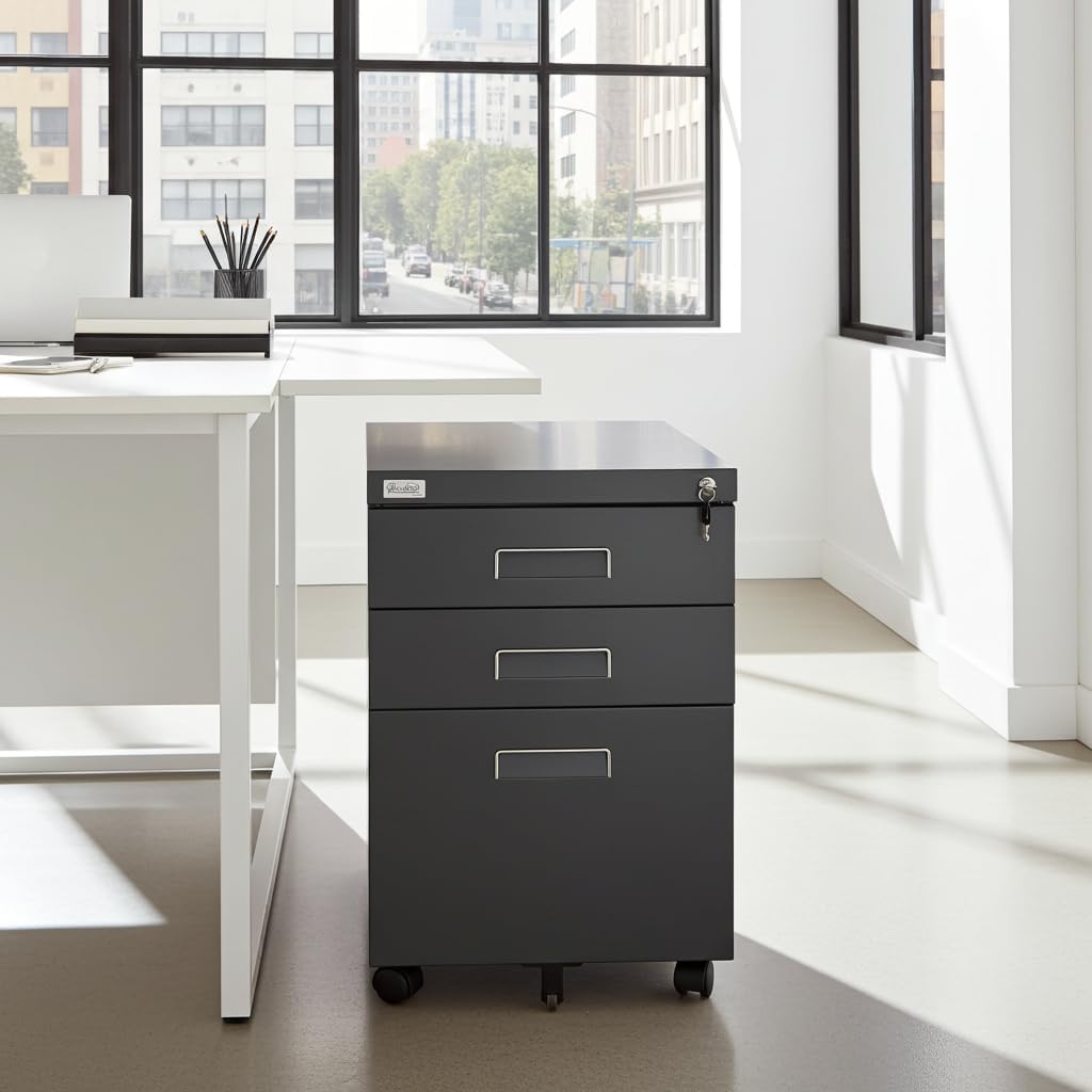 Jet-Line®| Büro Rollcontainer Metall | 3-Schubladen Hängeregister |abschliessbar | Aktenschrank | Bü
