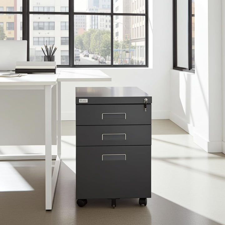 Jet-Line®| Büro Rollcontainer Metall | 3-Schubladen Hängeregister |abschliessbar | Aktenschrank | Bü