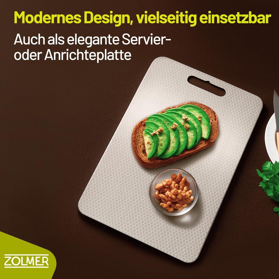 Edelstahl Schneidebrett 34×23 cm – Leicht & antibakteriell, Metall Schneidebrett mit Anti-Scratch-Mu