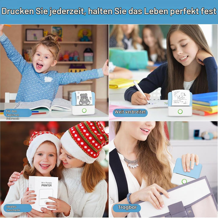 GuKKK Mini Drucker, Mobiler Fotodrucker, Tragbarer Mini Fotodrucker, Wireless Fotodrucker Thermodruc