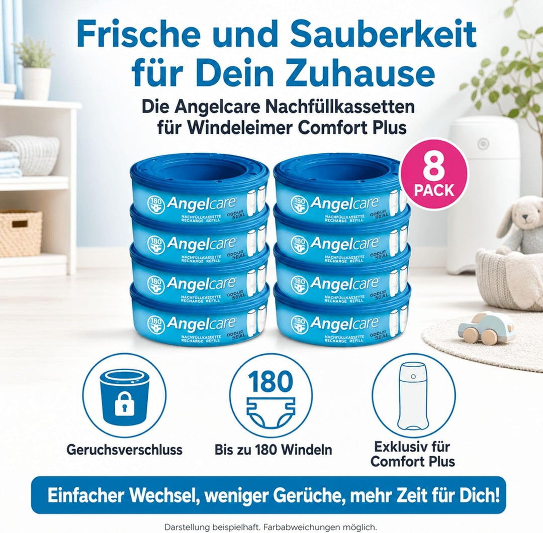 Angelcare 8er-Pack Original Nachfüllkassetten für Angelcare Windeleimer Comfort