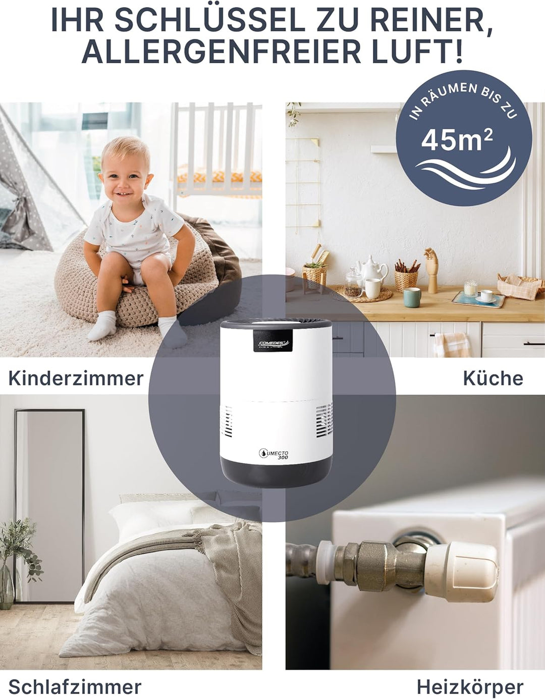 Comedes Umecto 300, für Räume bis 45m², Kaltverdunstung, Tank 2,8 l, Befeuchtungsleistung bis zu 300