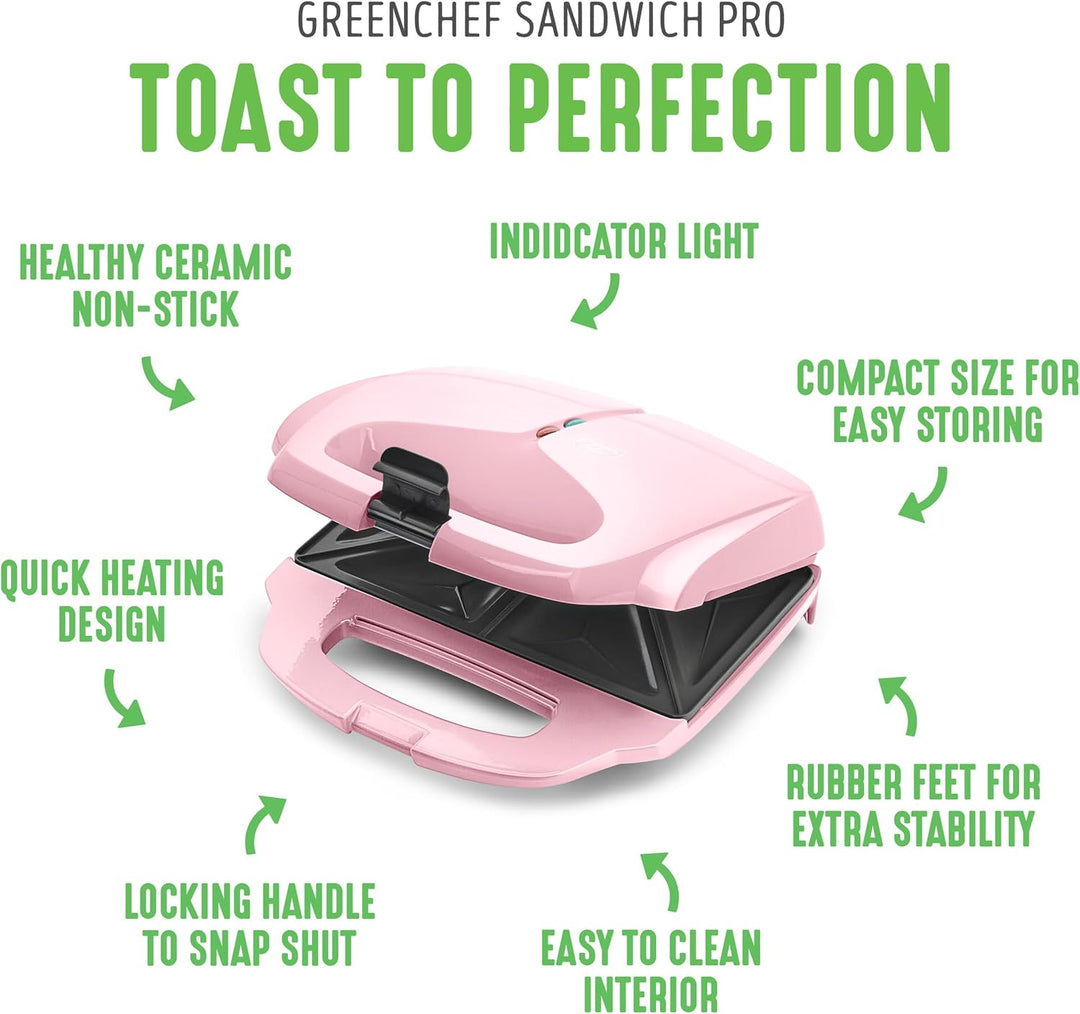 GreenChef Electric Sandwichmaker Pro, PFAS-freie Gesunde Keramik-Antihaftbeschichtung, Leicht zu Rei