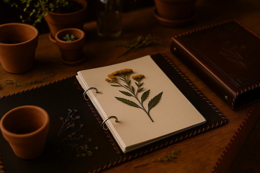 Herbarium - Akten Ordner 2 Ringe DIN A5 Echtes Büffel Leder Handmade Indien