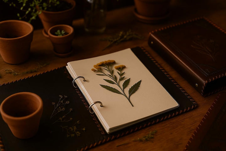 Herbarium - Akten Ordner 2 Ringe DIN A5 Echtes Büffel Leder Handmade Indien