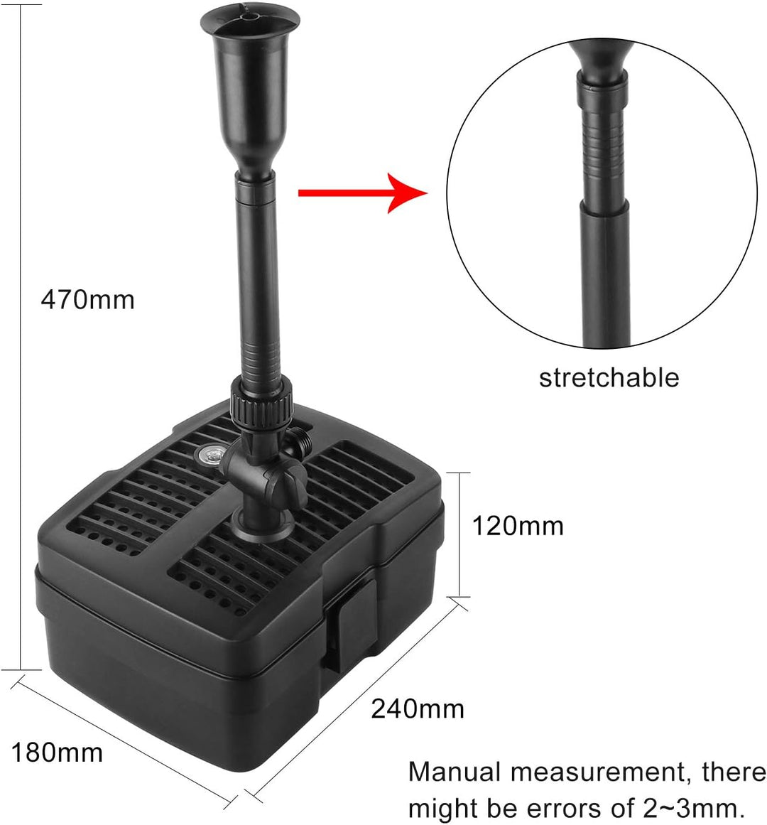 Forever Speed 4 in 1 Teichpumpe Springbrunnenpumpe mit Filter, 5W/9W/11W UV-Klärer, 1000l/h-2500l/h,
