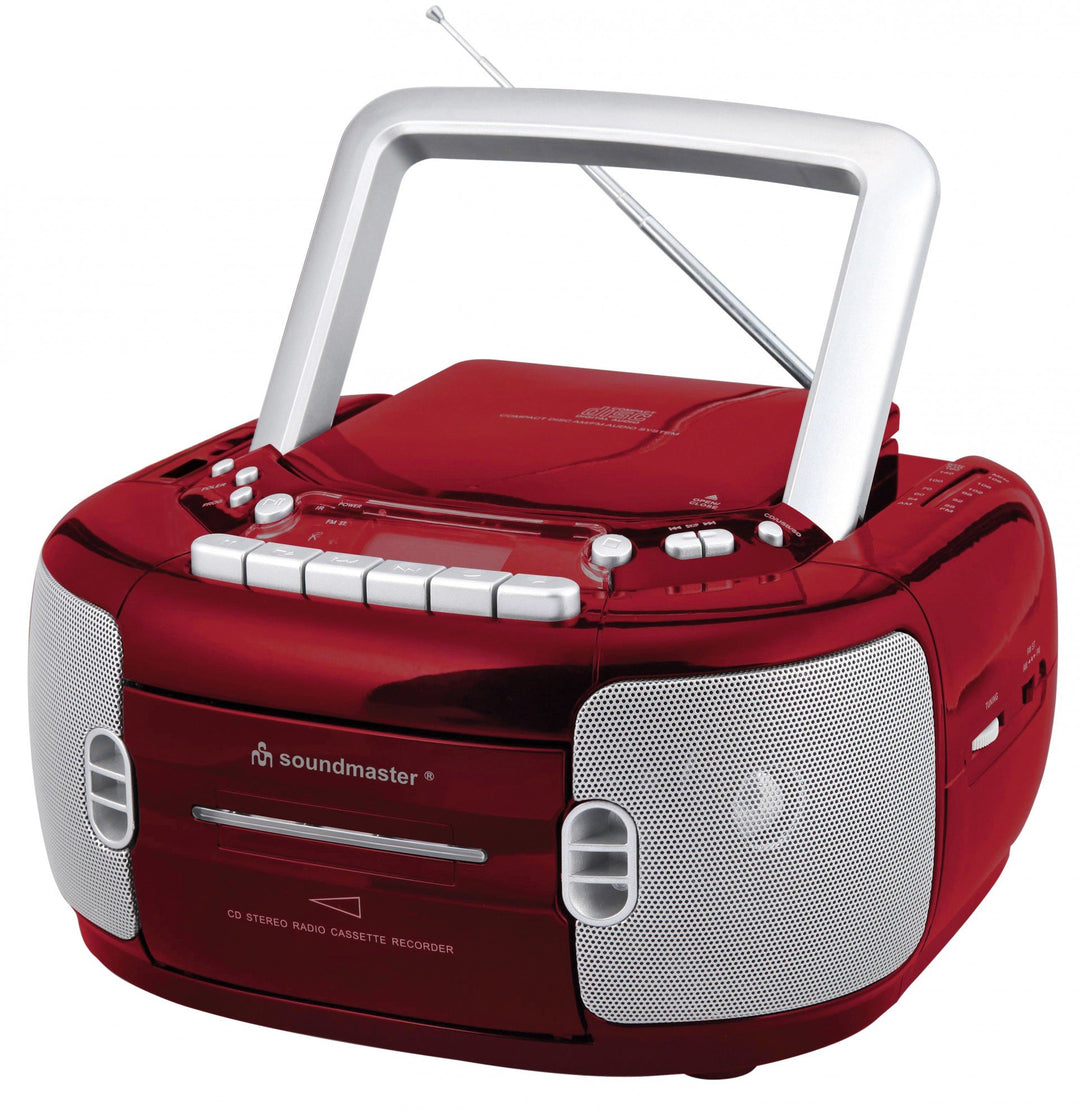 Soundmaster SCD6550RO CD/Radio Boom Box mit Kassette/MP3-CD/USB/Aux-IN rot