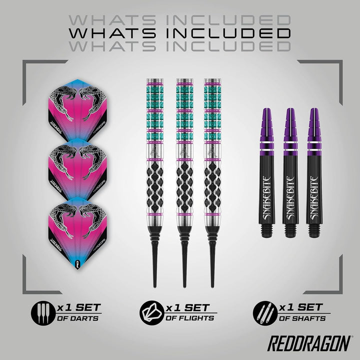 RED DRAGON Peter Wright Snakebite Supa-Venom Premium Tungsten Dartset mit Flights und Stielen 18.0 G