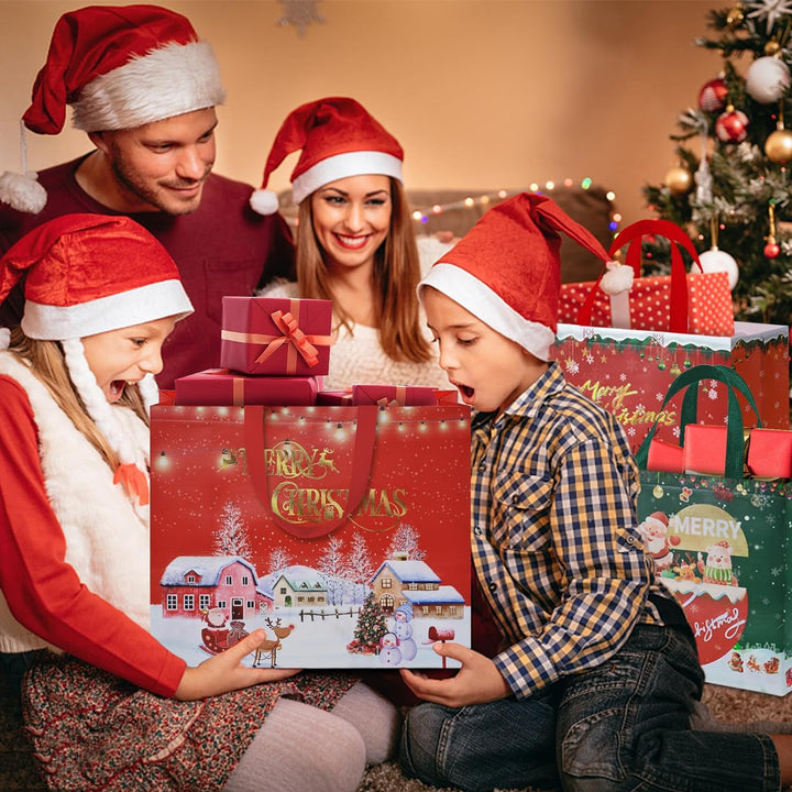 AhfuLife 18 Stück Geschenktüten Weihnachten Gross, Non Woven Weihnachtstaschen Weihnachtstüten Gesch