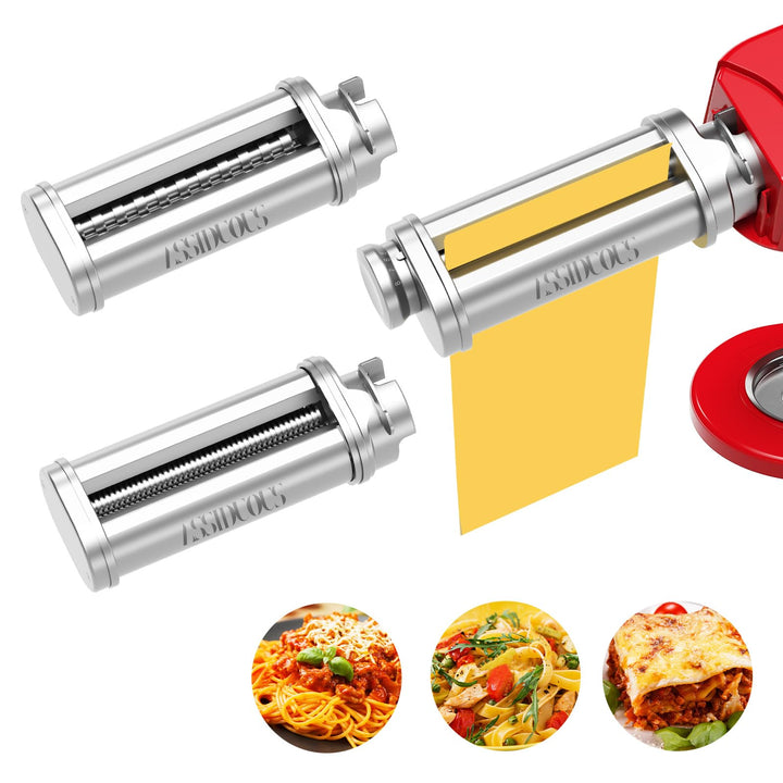 Assiduous Nudelaufsatz für Bosch Standmixer, 3 Stück Pasta Roller für Bosch Nudelaufsatz Set, inklus