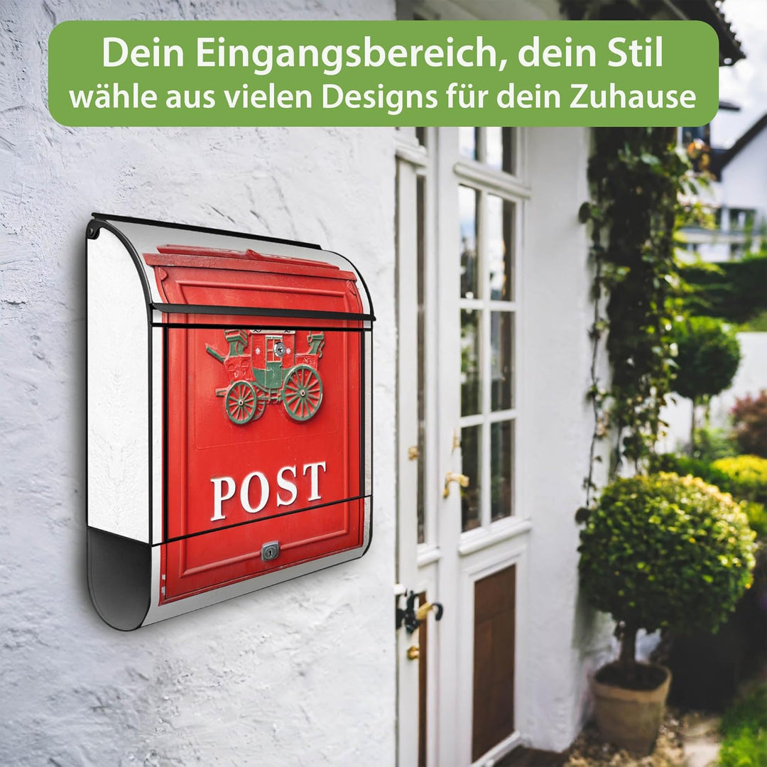 banjado® Design Briefkasten mit Motiv Postkasten Nostalgie 39x47x14cm &amp; 2 Schlüssel - Briefkasten St