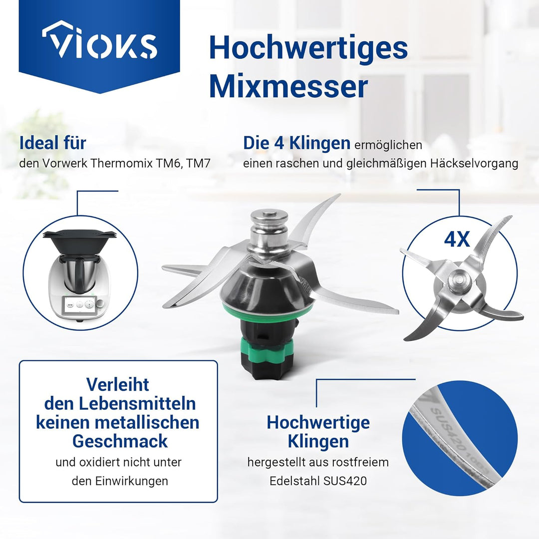 VIOKS Messer Ersatz für Vоrwerk Thermоmix Messer TM6 - Ersatzmesser aus Edelstahl SUS420 Zubehör für