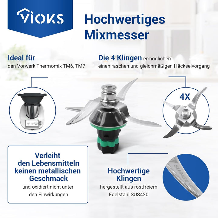 VIOKS Messer Ersatz für Vоrwerk Thermоmix Messer TM6 - Ersatzmesser aus Edelstahl SUS420 Zubehör für