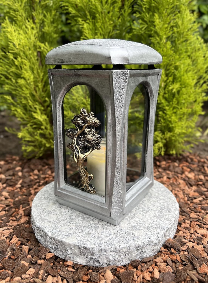 Garden Paradies Handmade Grablaterne Grablampe mit Motiv Grablicht 27 cm H. Grableuchte incl.Kerze