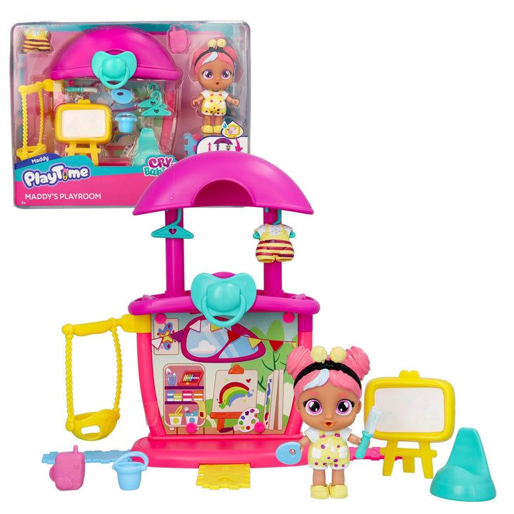 Cry Babies Playtime Day Care Maddy's Playroom, erweiterbares Mini-Spielset mit 14+ Accessoires, Madd