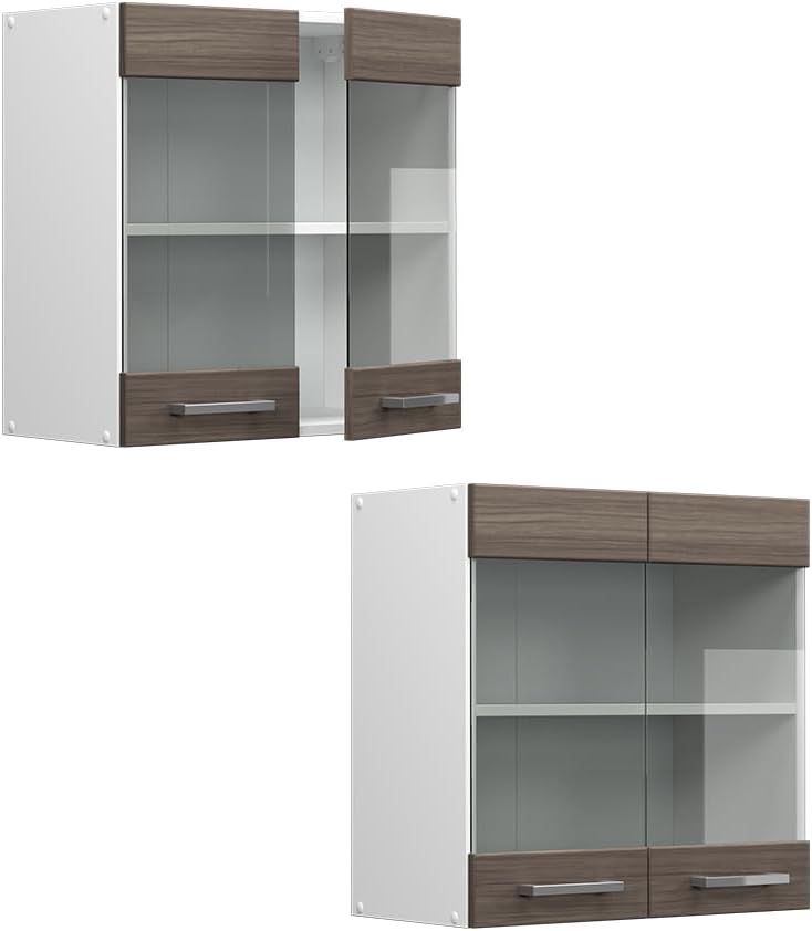 Vicco Küchenschrank Glas R-Line, Grau/Weiss, 60 cm Grau Hängeglasschrank 60cm, Grau Hängeglasschrank