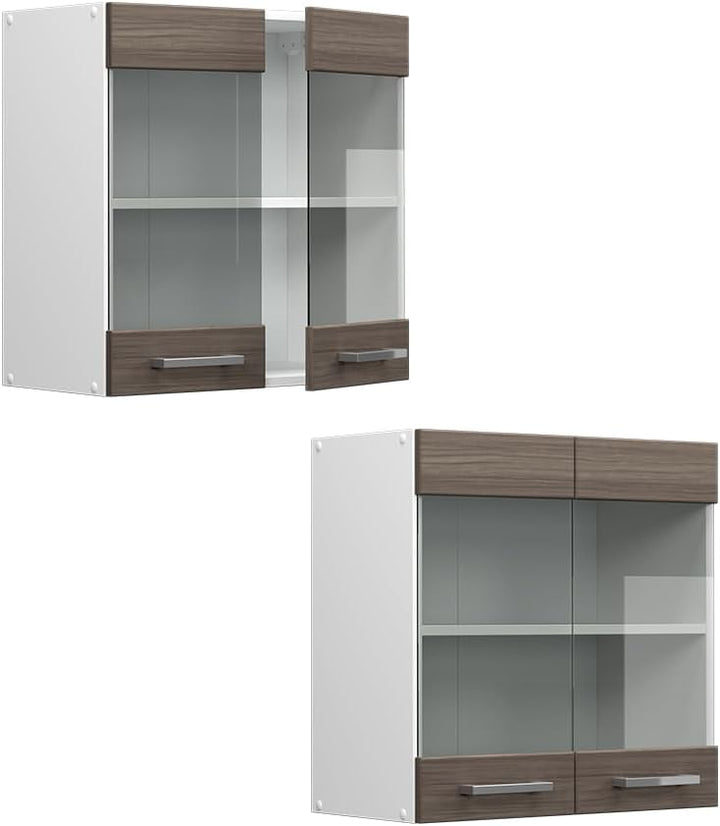 Vicco Küchenschrank Glas R-Line, Grau/Weiss, 60 cm Grau Hängeglasschrank 60cm, Grau Hängeglasschrank