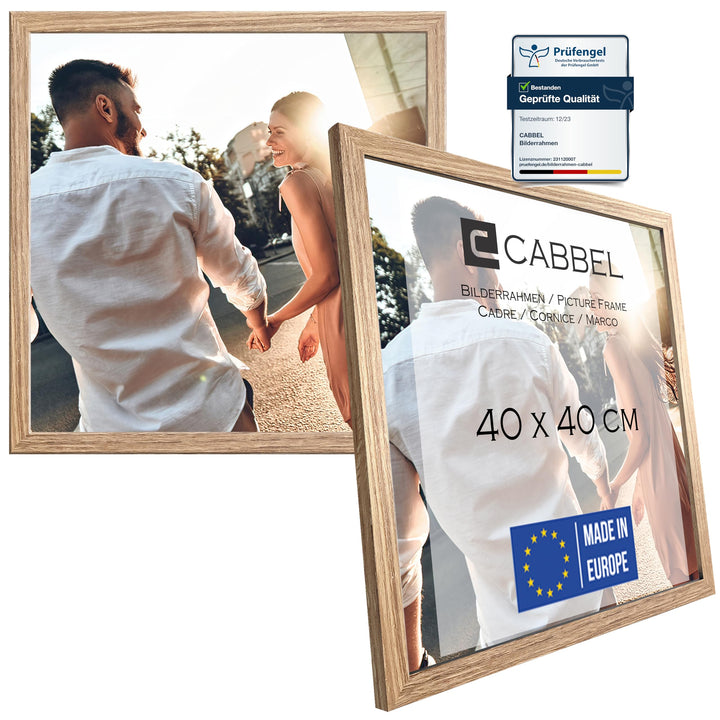 CABBEL Doppelpack (2er Set) Bilderrahmen 40x40 cm, Eiche, stabiles MDF-Holz Rahmen, bruchsicherem Pl