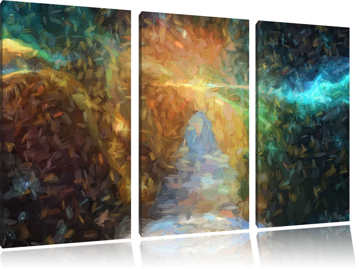 Pixxprint Treppe in die Galaxis / 3-Teilig/Gesamtmass 120cm Leinwandbild bespannt auf Holzrahmen/Wan