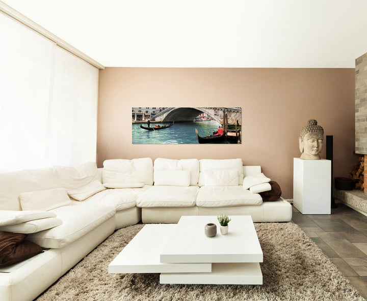 Paul Sinus Art Panoramabild auf Leinwand und Keilrahmen 150x50cm Italien Venedig Brücke Wasser Gonde
