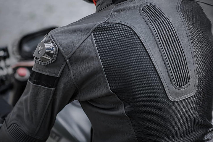 SHIMA PISTON Herren-Motorradjacke - Leder, urbane Jacke mit Netzeinsätzen, Protektoren an Schultern,