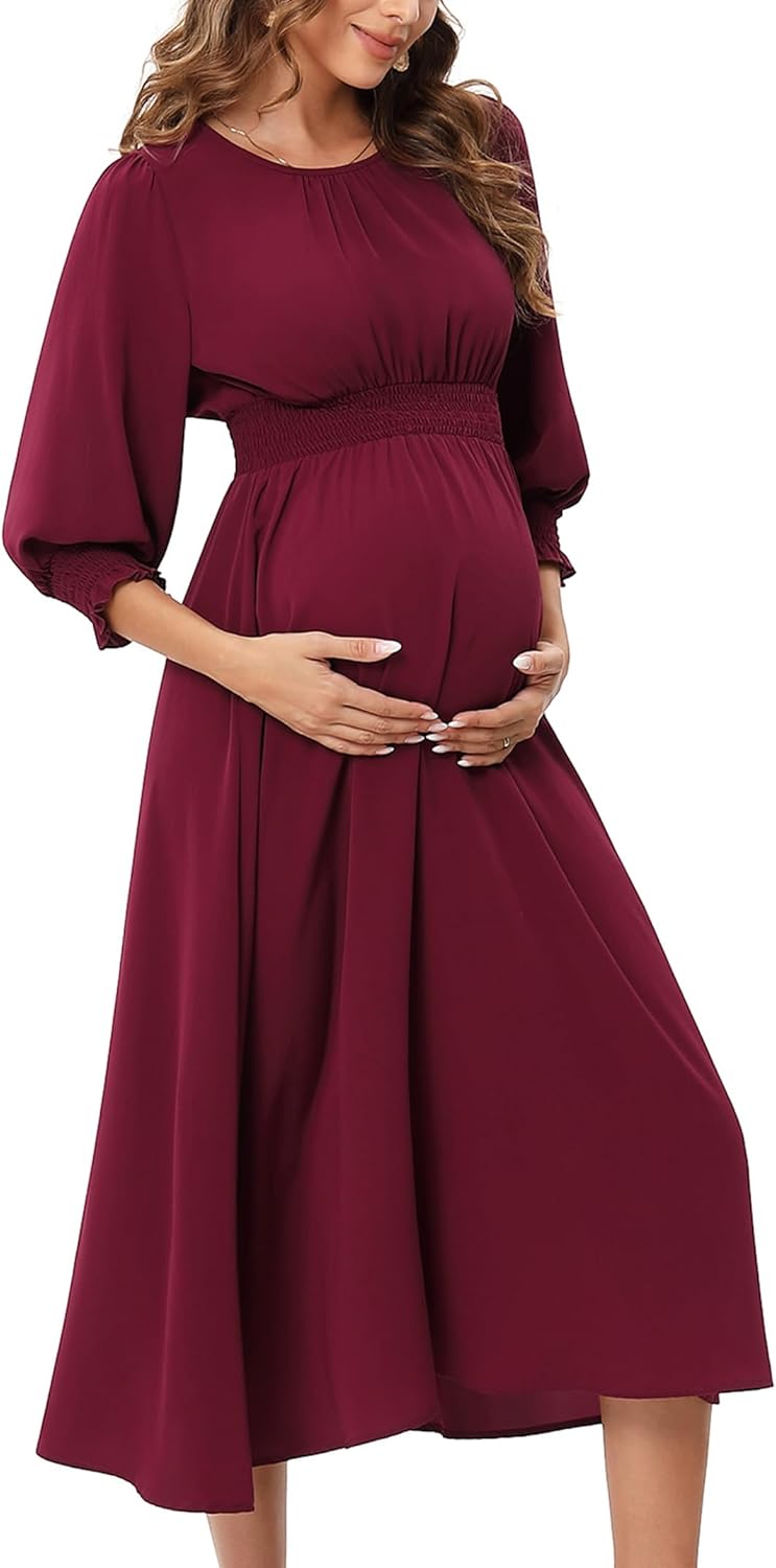 KOJOOIN Damen Umstandskleid Kurzarm Schwangerschafts Bedrucktes Kleid mit Rundhalsausschnitt und Rüs