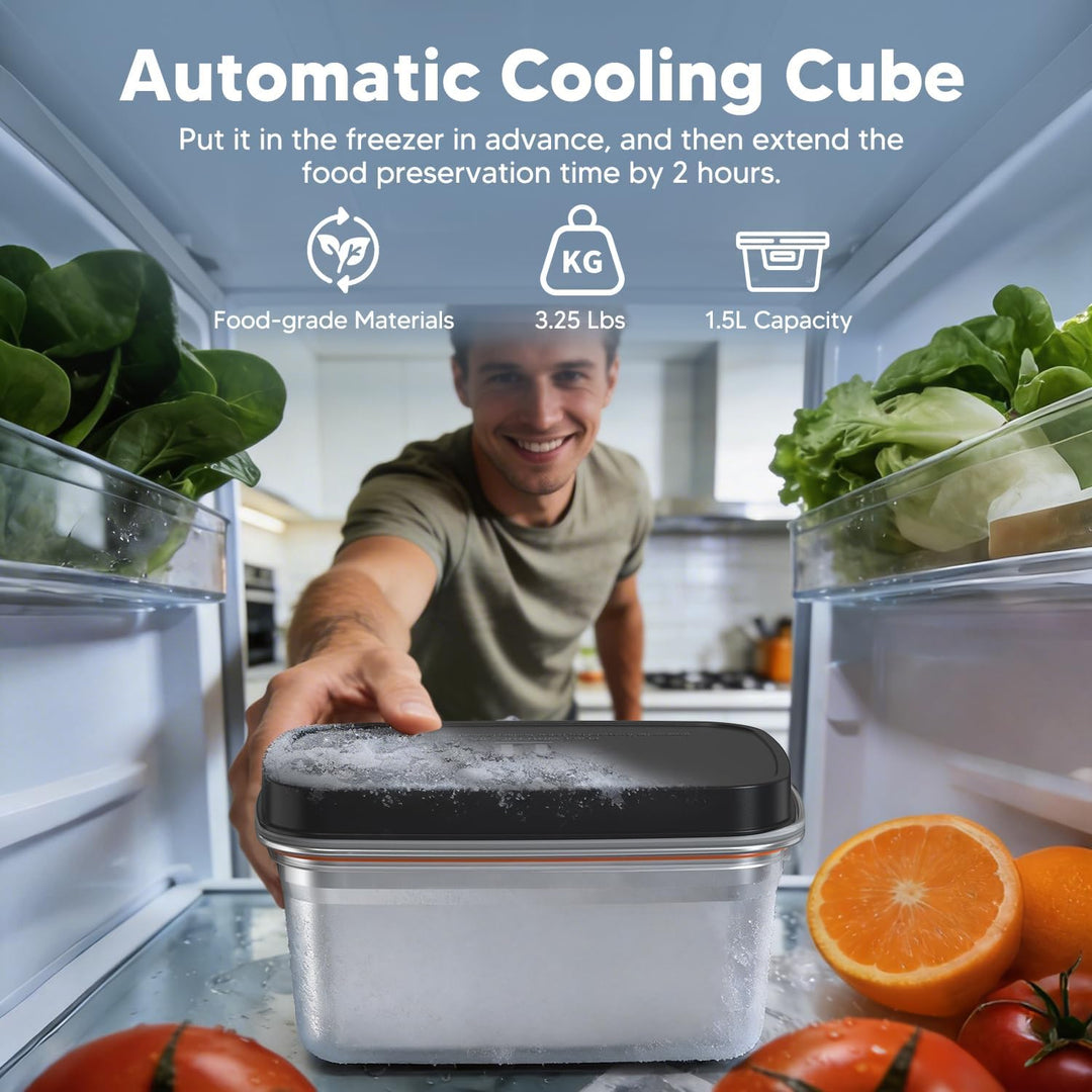 Elektrische Lunchbox mit Akku, 2026 Upgrade Electric Lunch Box mit Display & Eiskristallbox, 1,5L Wi