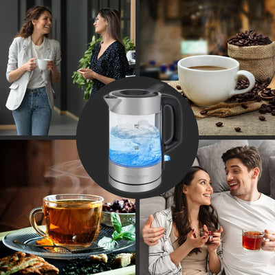 ProfiCook Wasserkocher Glas Edelstahl mit LED Beleuchtung 1 Liter, hitzebeständiger Glaswasserkocher