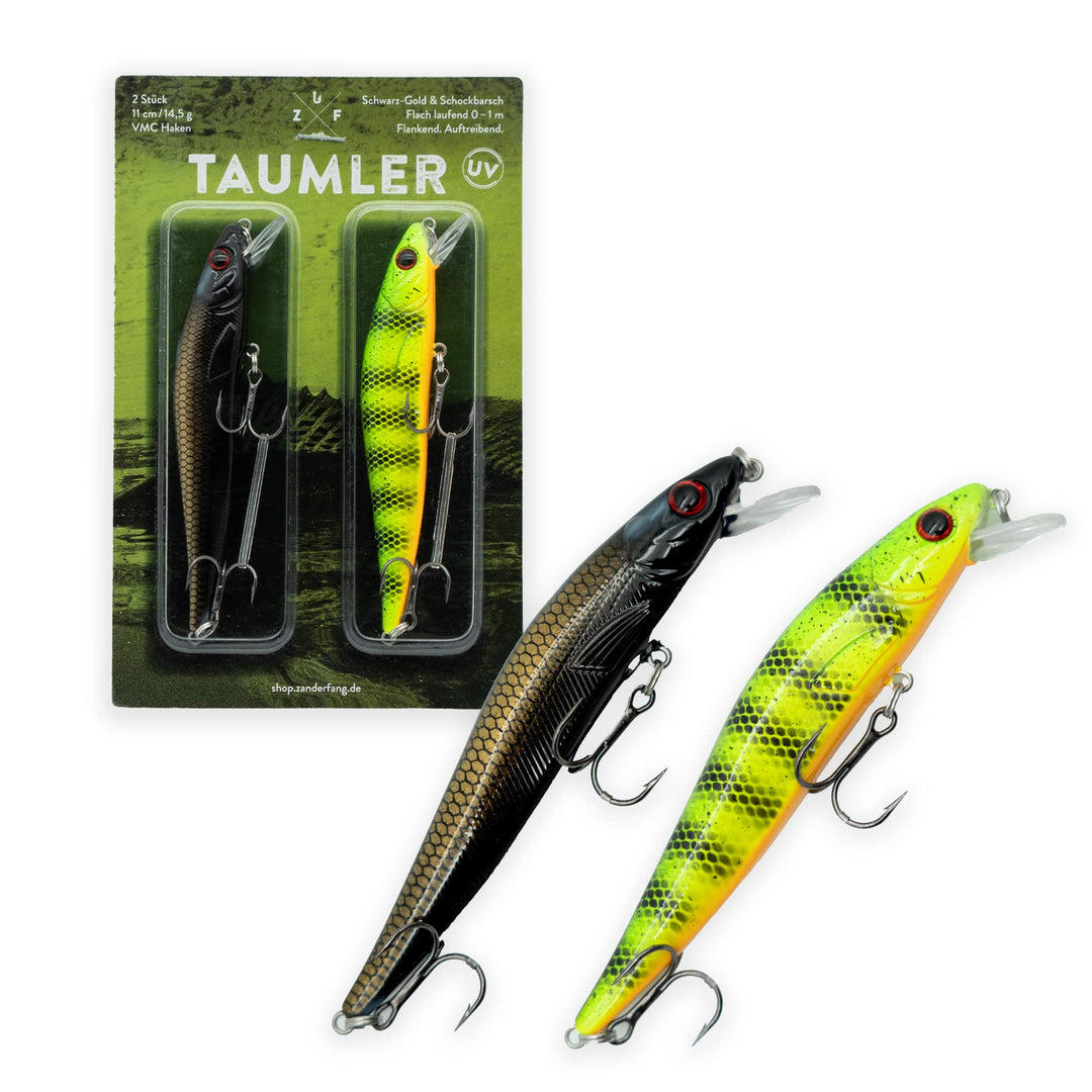 Zanderfang Zander Wobbler Set – Kunstköder TAUMLER flachlaufend – Angelköder 11cm in 14,5g – Zanderw