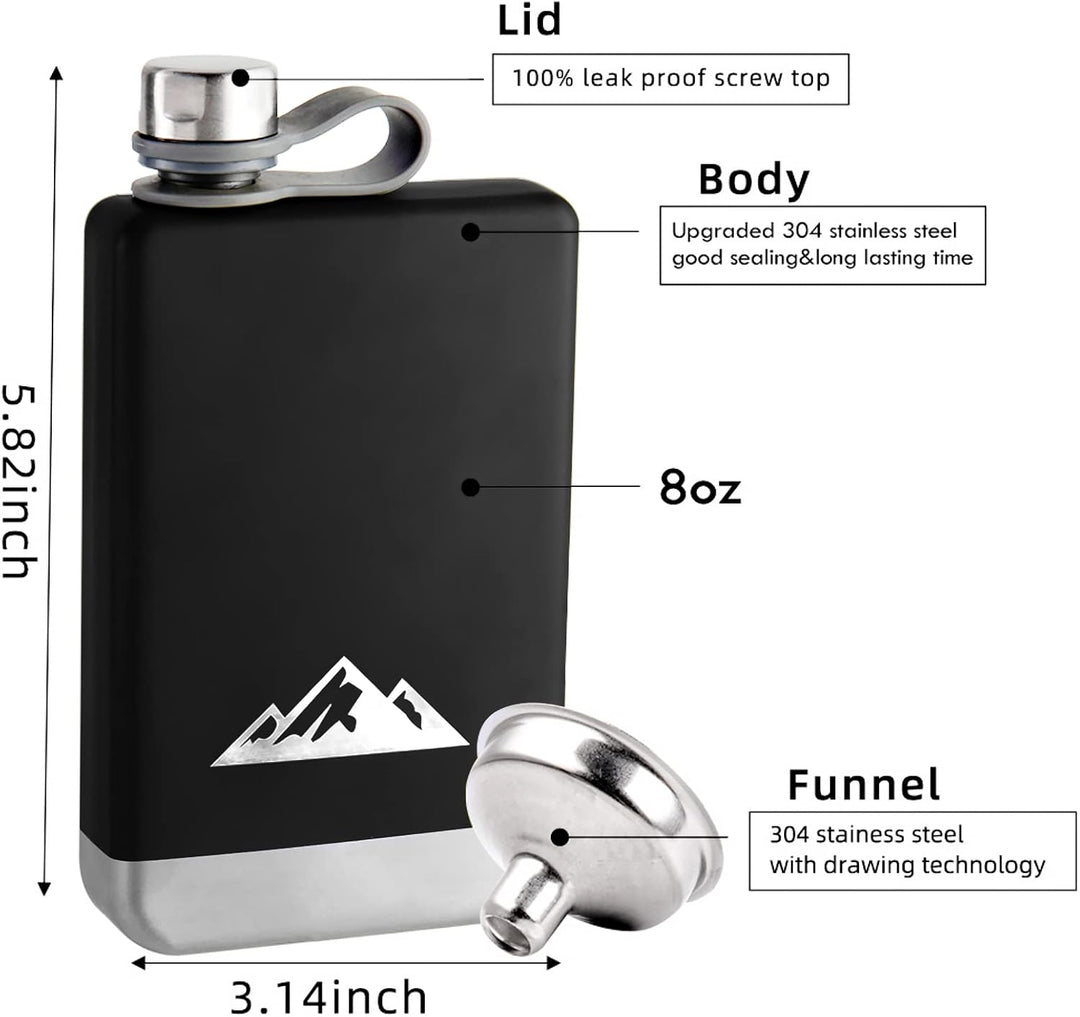 KWANITHINK Flachmann Edelstahl, 8oz/227ml Hip Flask Mit Trichter, Vatertagsgeschenk, Geschenk Für Mä
