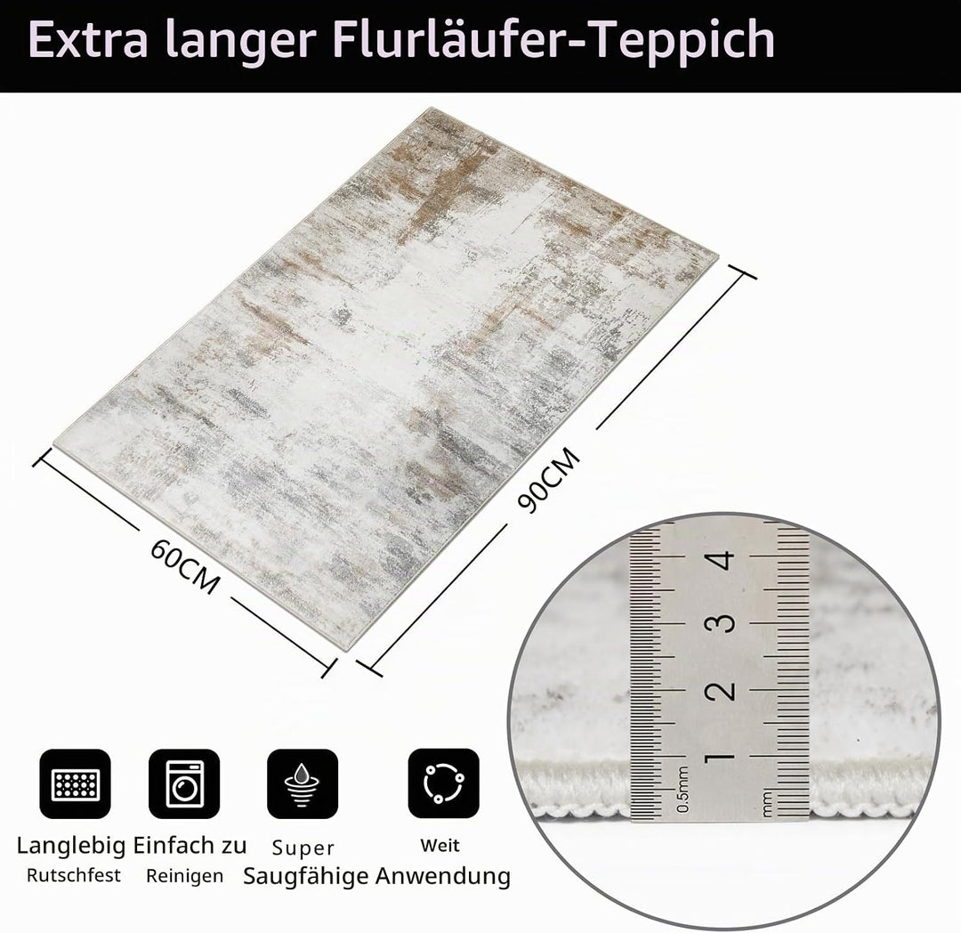 Famibay Teppich Wohnzimmer Schlafzimmer Beige Braun Teppich Waschbar Klein Modern Wohnzimmerteppich