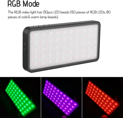 Andoer RGB LED Videoleuchte, Tragbares LED Videolicht 3000K-6500K Dimmbare USB Wiederaufladbarem Fül