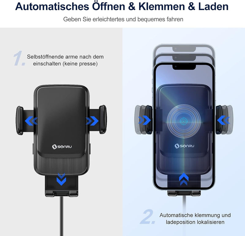 SONRU Handyhalterung Auto Mit Ladefunktion Induktives, Fast Wireless Charger Auto Lüftung/Saugnapf K