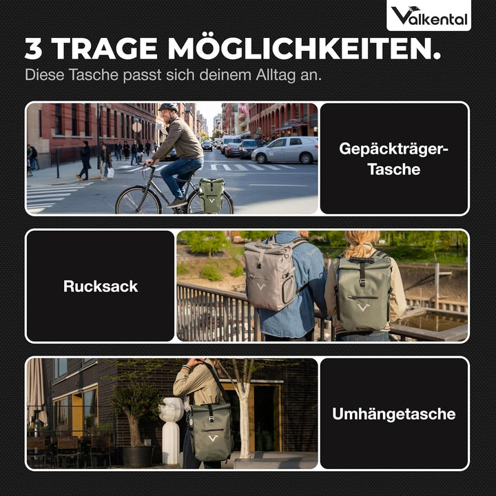 Valkental® - 3in1 Fahrradtasche Pro - Das Original - Hochwertiges Nylon - 23L Volumen - Geeignet als