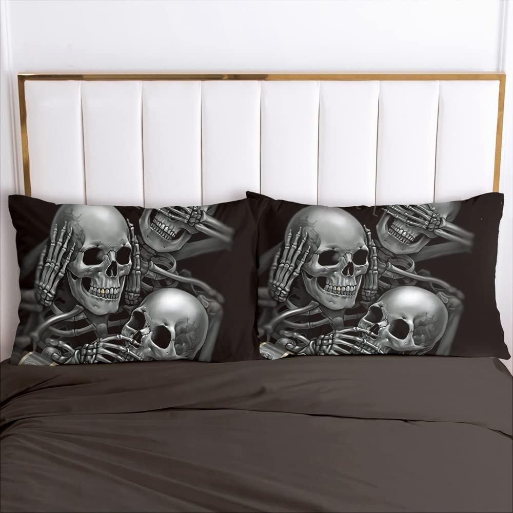 Luowei Bettwäsche 3D Skull Bettbezug Set 135x200cm 4 Teilig Halloween-Thema Weiche Microfaser Bettbe