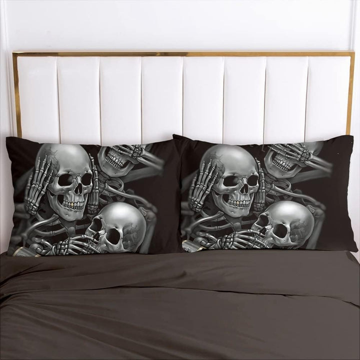 Luowei Bettwäsche 3D Skull Bettbezug Set 135x200cm 4 Teilig Halloween-Thema Weiche Microfaser Bettbe