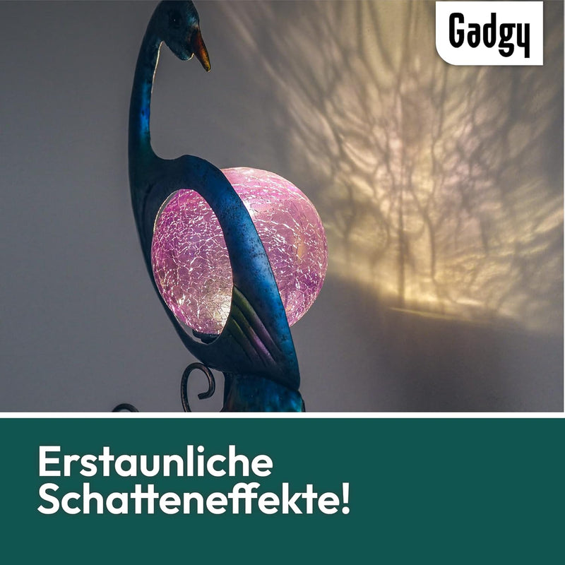 Gadgy Solardekofigur für aussen - Wasserdichte Solarlampe für aussen - Pfau Deko Solarleuchte Tiere