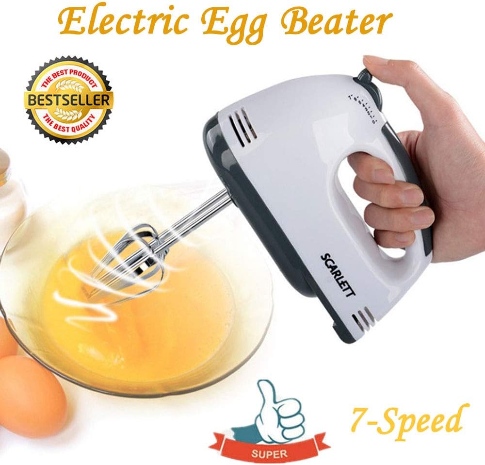 T&F Mixer Handrührer, Elektrischer Handmixer mit 2 Knethaken und 2 Schneebesen, 150 Watt, 7-Gang, We