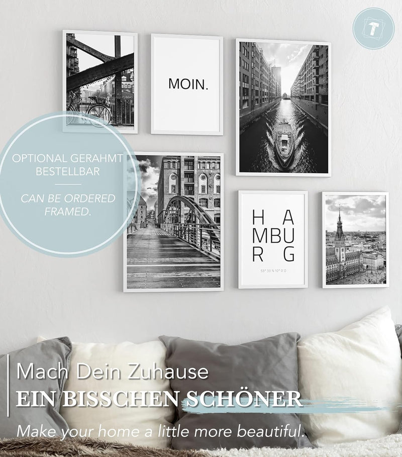 Papierschmiede® Mood Poster Set Hamburg, Bilder Wohnzimmer Deko Schlafzimmer, 2x DIN A3 und 4x DIN A