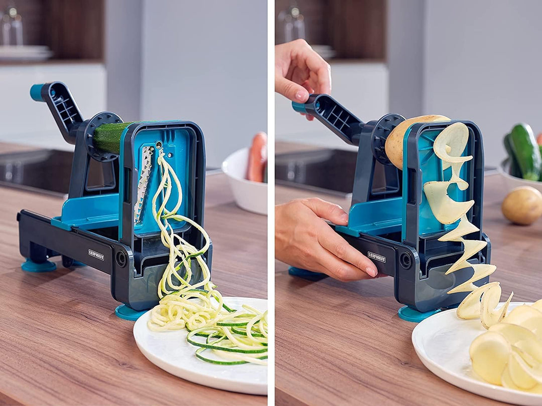 Leifheit Tisch-Spiralschneider, Zucchini Nudeln Schneider mit 3 Klingen für verschiedene Gemüsenudel