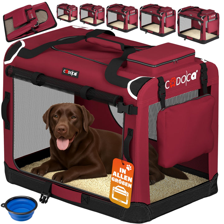 CADOCA® Hundebox faltbar Transportbox XXL 90x60x66cm robust atmungsaktiv Transporttasche Auto Rückba