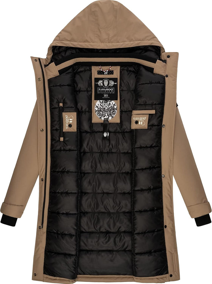 Navahoo Damen Wintermantel Winterparka mit Kapuze Letiziaa XS-3XL XXL Taupe, XXL Taupe