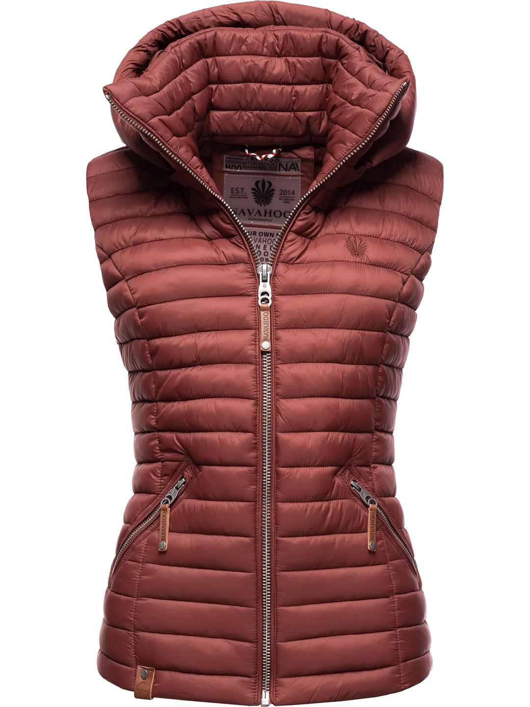 Navahoo Damen Übergangsjacke leichte Steppweste mit Abnehmbarer Kapuze Shadaa XS-3XL XS Weinrot, XS