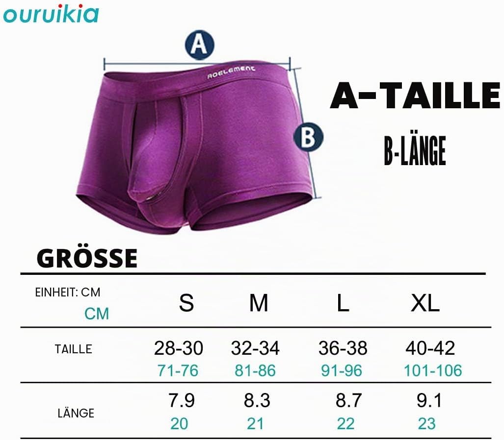 Ouruikia Herren Unterwäsche Modal Boxershorts Leichte Turnks Tagless Unterhose mit separater Tasche