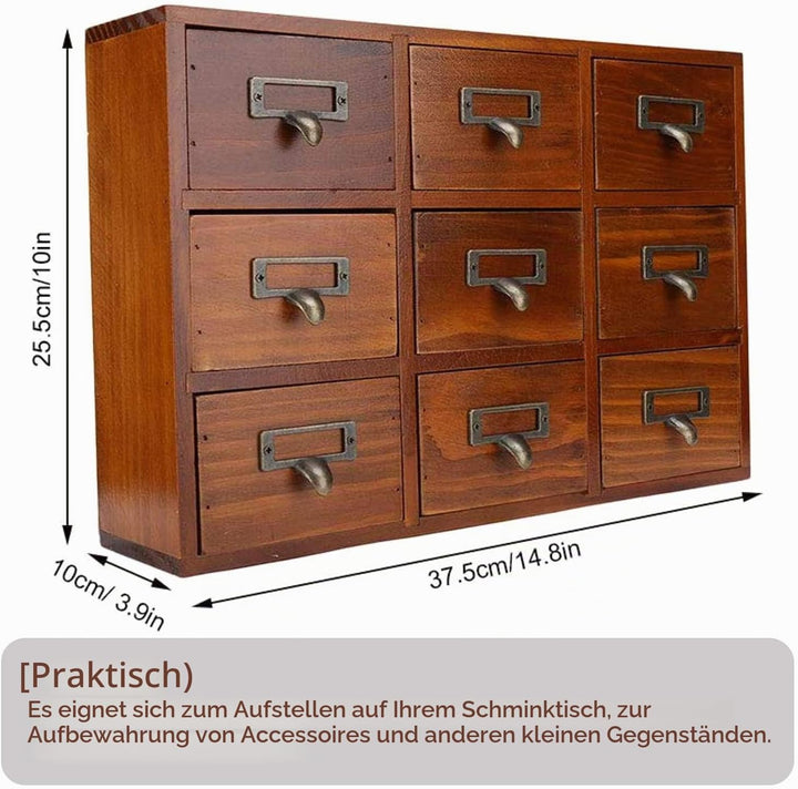 DAUERHAFT Vintage Schublade, Aufbewahrungsbox aus Holz, Vintage SchubladenOrganizer, Apothekerschran