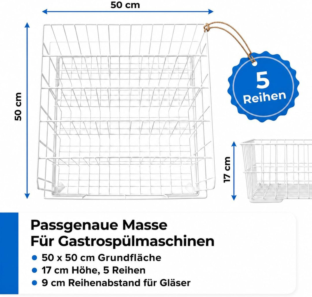 Spülkorb Drahtgitterkorb 500x500 mm - 5 Reihen Gastronomie Professional Gläserspülkorb vers. Grössen