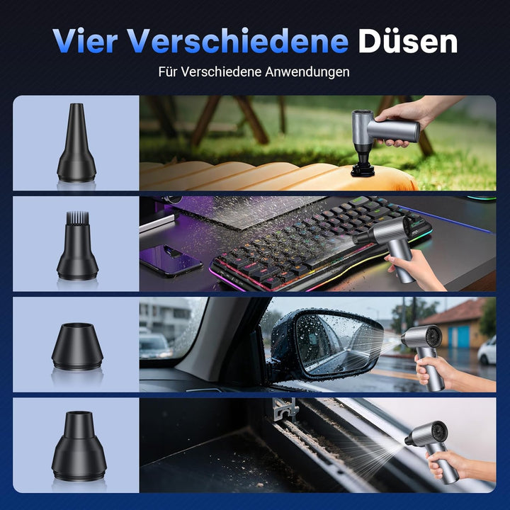 Solareye Druckluft Compressed Air Duster, 3-Gang 300000 U/min, Elektrische Staubgebläse Luftdruckspr